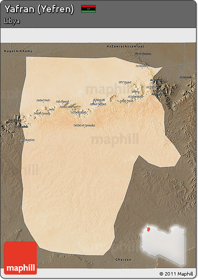 Satellite 3D Map of Yafran (Yefren), darken