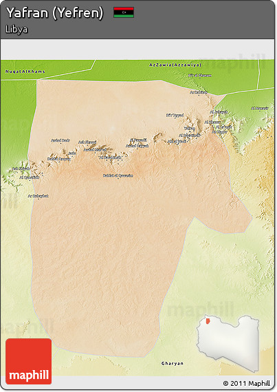 Satellite 3D Map of Yafran (Yefren), physical outside