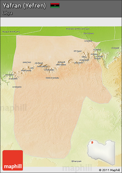 Satellite 3D Map of Yafran (Yefren), physical outside