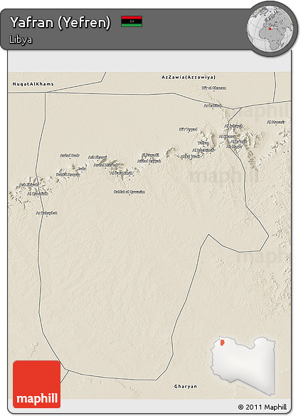 Shaded Relief 3D Map of Yafran (Yefren)