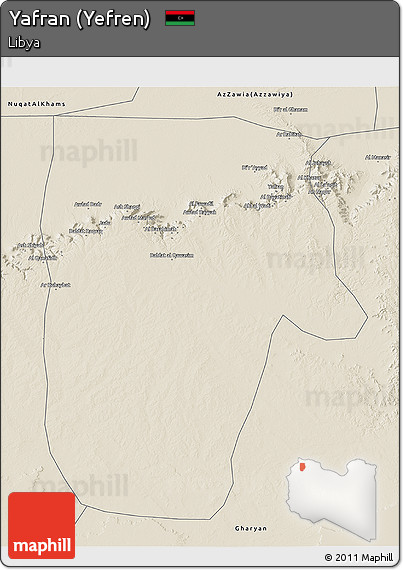 Shaded Relief 3D Map of Yafran (Yefren)