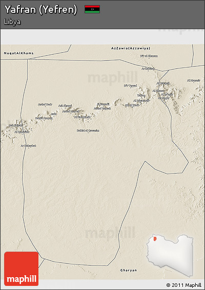 Shaded Relief 3D Map of Yafran (Yefren)