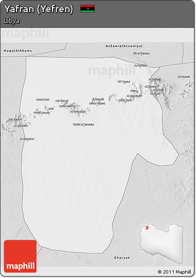 Silver Style 3D Map of Yafran (Yefren)