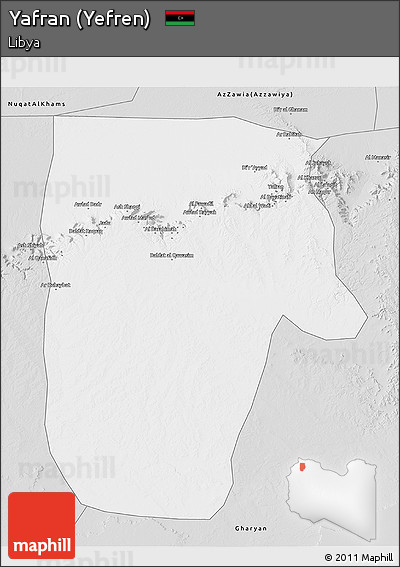 Silver Style 3D Map of Yafran (Yefren)