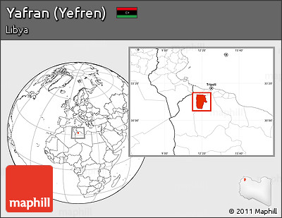 Blank Location Map of Yafran (Yefren)