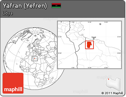 Blank Location Map of Yafran (Yefren)