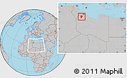 Gray Location Map of Yafran (Yefren), within the entire country