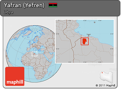 Gray Location Map of Yafran (Yefren)