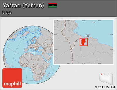 Gray Location Map of Yafran (Yefren)