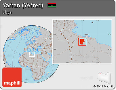 Gray Location Map of Yafran (Yefren)