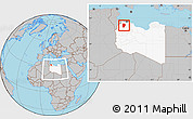 Gray Location Map of Yafran (Yefren), highlighted country, within the entire country