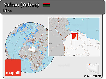 Gray Location Map of Yafran (Yefren), highlighted country