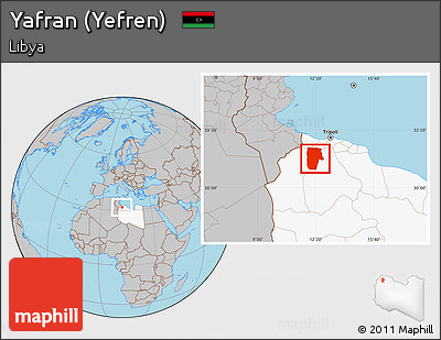 Gray Location Map of Yafran (Yefren), highlighted country
