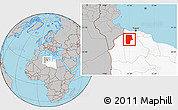 Gray Location Map of Yafran (Yefren), highlighted country