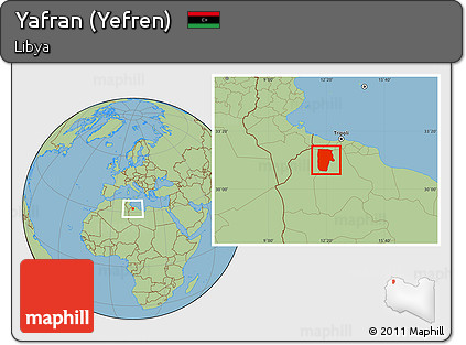 Savanna Style Location Map of Yafran (Yefren)