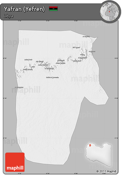 Gray Map of Yafran (Yefren), single color outside