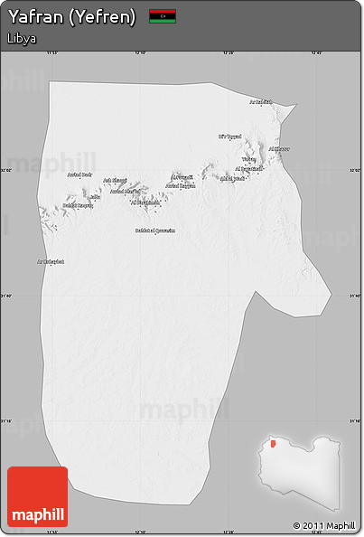 Gray Map of Yafran (Yefren), single color outside