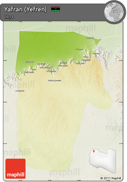 Physical Map of Yafran (Yefren), lighten