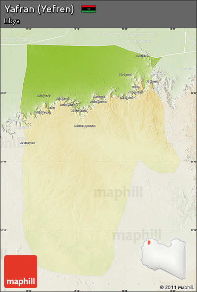 Physical Map of Yafran (Yefren), lighten