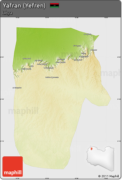 Physical Map of Yafran (Yefren), single color outside