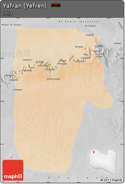 Satellite Map of Yafran (Yefren), desaturated