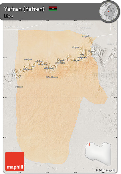 Satellite Map of Yafran (Yefren), lighten, semi-desaturated