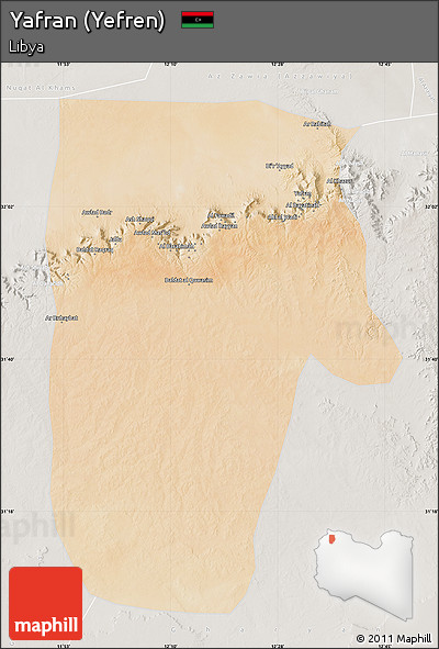 Satellite Map of Yafran (Yefren), lighten, semi-desaturated