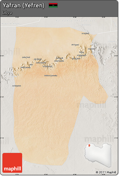 Satellite Map of Yafran (Yefren), lighten, semi-desaturated