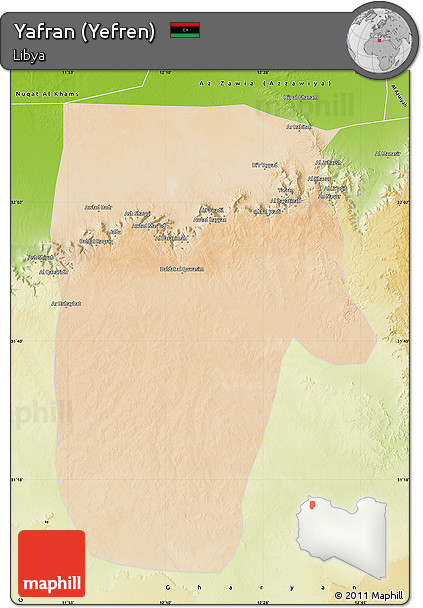 Satellite Map of Yafran (Yefren), physical outside