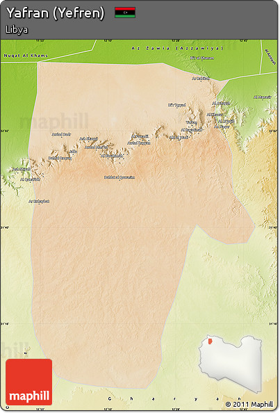 Satellite Map of Yafran (Yefren), physical outside