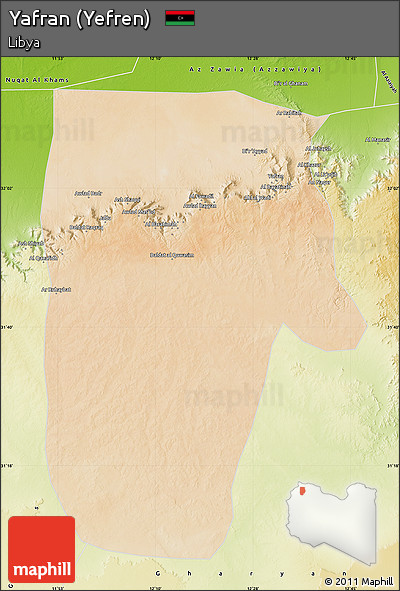 Satellite Map of Yafran (Yefren), physical outside