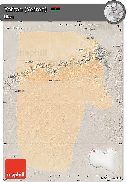 Satellite Map of Yafran (Yefren), semi-desaturated