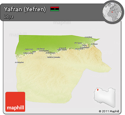 Physical Panoramic Map of Yafran (Yefren), cropped outside
