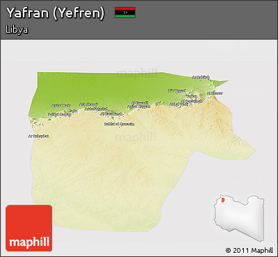 Physical Panoramic Map of Yafran (Yefren), cropped outside
