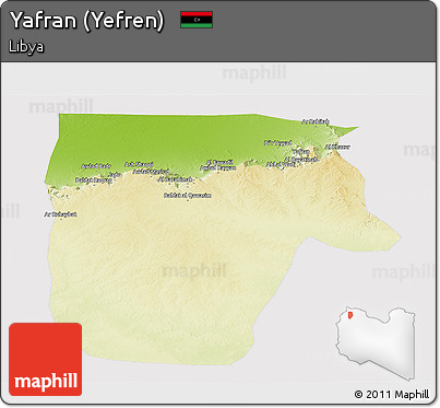 Physical Panoramic Map of Yafran (Yefren), cropped outside