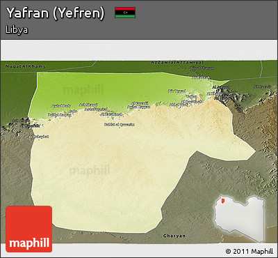 Physical Panoramic Map of Yafran (Yefren), darken