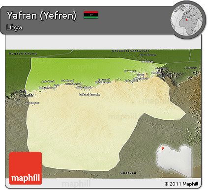 Physical Panoramic Map of Yafran (Yefren), darken