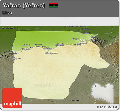 Physical Panoramic Map of Yafran (Yefren), darken