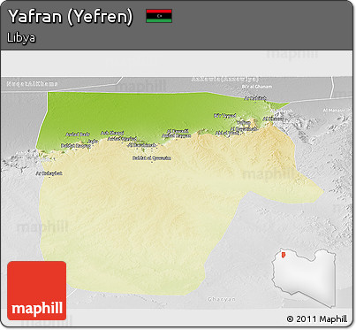 Physical Panoramic Map of Yafran (Yefren), lighten, desaturated