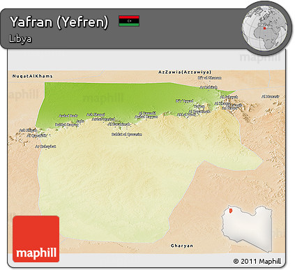 Physical Panoramic Map of Yafran (Yefren), satellite outside