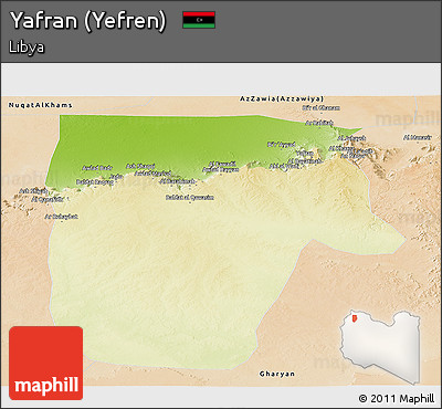 Physical Panoramic Map of Yafran (Yefren), satellite outside