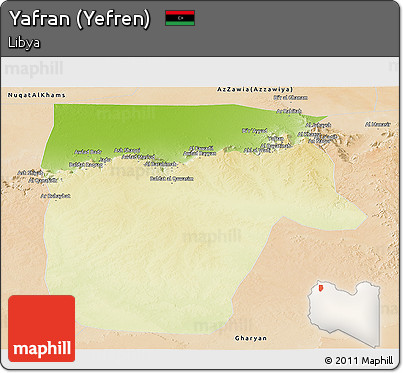 Physical Panoramic Map of Yafran (Yefren), satellite outside