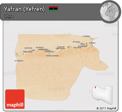 Satellite Panoramic Map of Yafran (Yefren), cropped outside