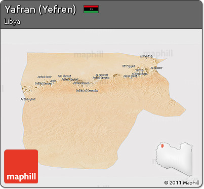 Satellite Panoramic Map of Yafran (Yefren), cropped outside