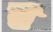 Satellite Panoramic Map of Yafran (Yefren), darken, desaturated