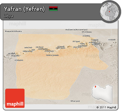 Satellite Panoramic Map of Yafran (Yefren), semi-desaturated