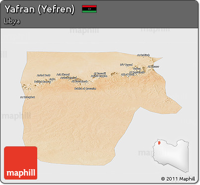 Satellite Panoramic Map of Yafran (Yefren), single color outside