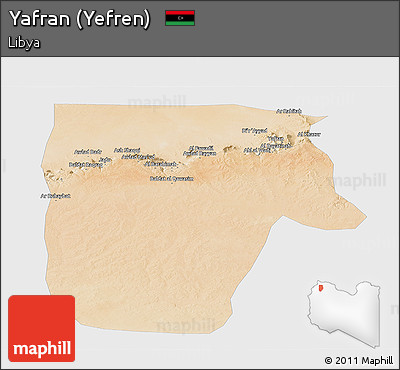 Satellite Panoramic Map of Yafran (Yefren), single color outside