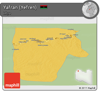 Savanna Style Panoramic Map of Yafran (Yefren), single color outside