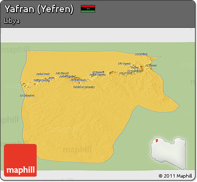 Savanna Style Panoramic Map of Yafran (Yefren), single color outside